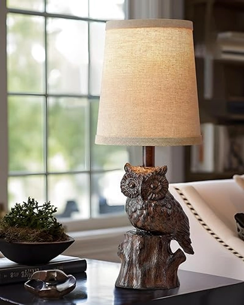 G-SAFAVA 14.25" Small Table Lamp for Living Room Farmhouse Bedside Resin Single Lamp with Brown Owl Lamp Shape for Bedroom Retro Rustic Nightstand Lamp - ‏‏‎ ‎‏‏‎ ‎Brown
