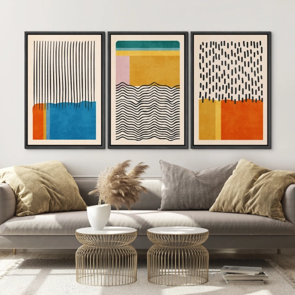 IDEA4WALL Abstract Vibrant Color Blocks Mid-Century Vibrant Color Block Collage Abstract Geometric - 3 Piece Floater Frame Graphic Art Set on Canvas & Reviews | Wayfair