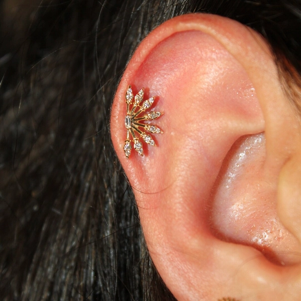 Diamond Spikes Artisan Earring, 14 K Gold Stud Helix Earring, Flat Back and Screw Back Available, 16 Gauge Bar - Etsy