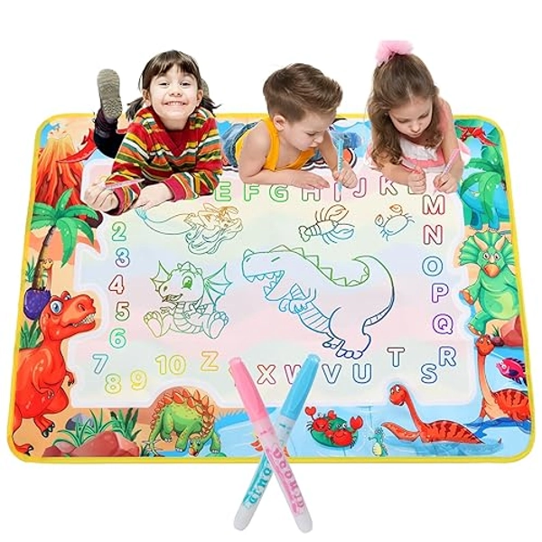 Large Water Doodle Mat for Toddlers, Magical Colourful, 39″×27″ Mess Free Coloring Mat with 2 Water Pens, Educational Toy Gifts for Kids 3+ Year - Dinosaurs - Dinosaurs