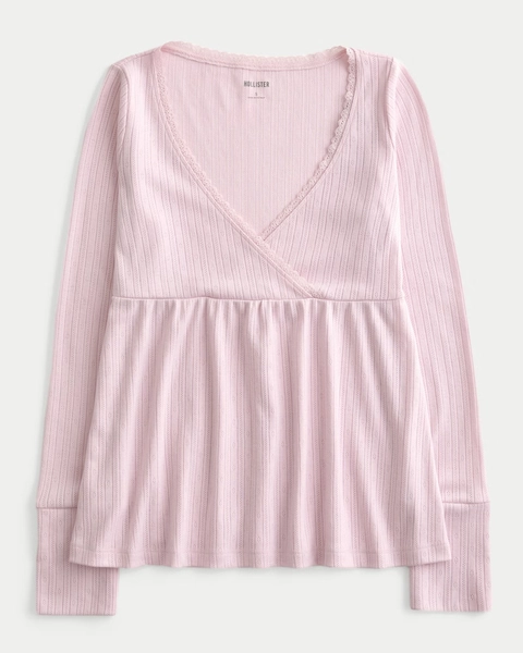 Easy Long-Sleeve Pointelle Babydoll Top