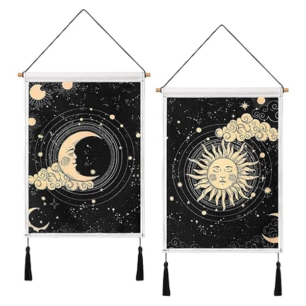 SOMYTING Pack of 2 Sun and Moon Tapestry Moon and Star Tapestry Clouds Tapestries Aesthetic Psychedelic Tapestry Black Tassel Tapestry Wall Hanging for Room Decor (Cloud) - Cloud