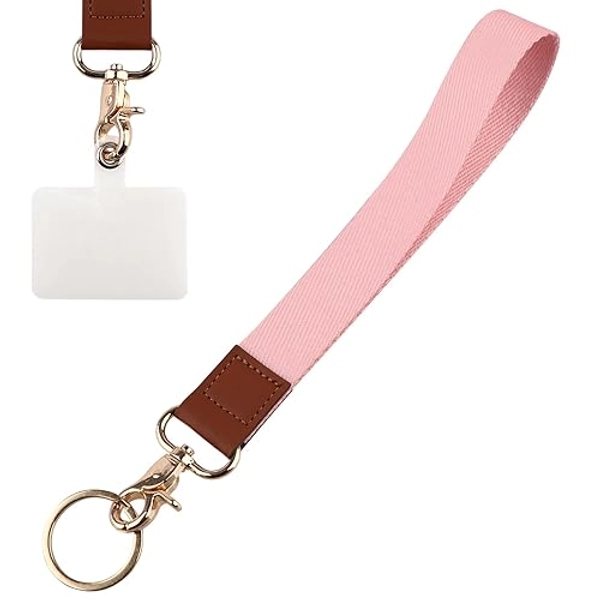 beemorita Keychain Wristlet Cute Pink Wrist Lanyard for Keys ID Badge Wallet for Women Girls Boho Cell Phone Wrist Key Chain Strap with Keyring & Phone Pad - Pink