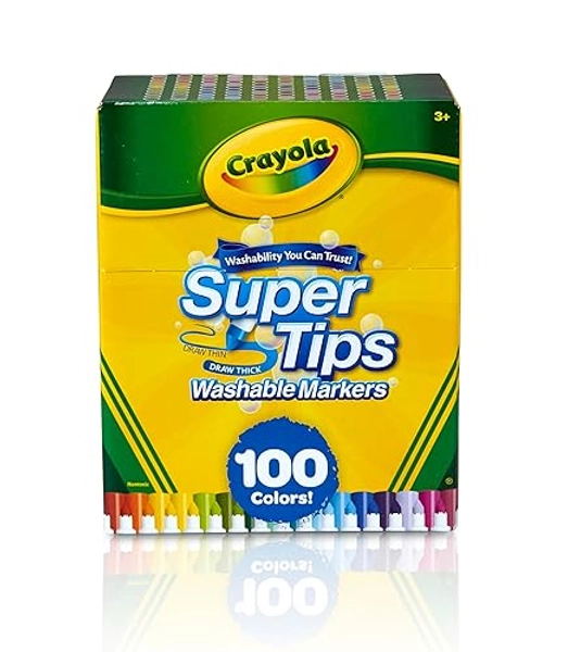 Crayola Super Tips Marker Set (100ct), Fine Point Washable Markers, Drawing Markers for Kids & Adults, Great for Thick & Thin Lines - SuperTips