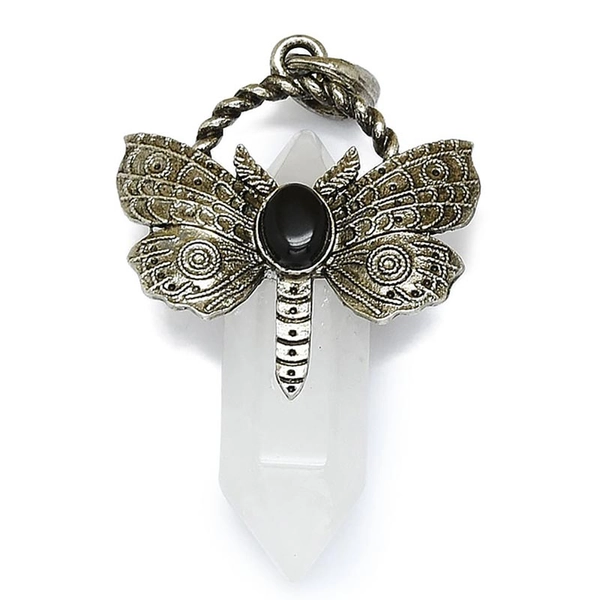 Gemstone Pendant Butterfly 54x33mm (1) Quartz Antique Silver