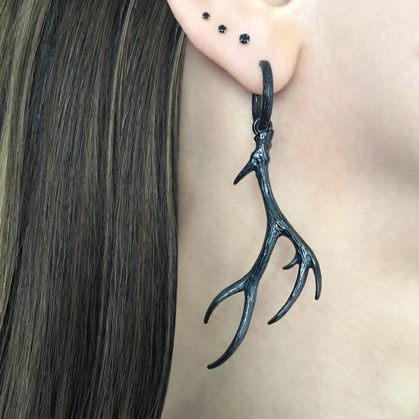 Deer antlers hoop earrings, Antlers hoop earrings, deer antlers hoops stainless steel earrings gothic earrings, deer earrings, deer antlers