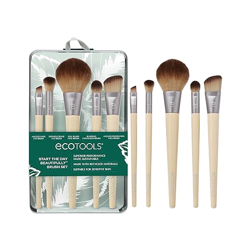 EcoTools Start The Day Beautifully 6 Piece Makeup Brush Set, Makeup Brushes For Eyeshadow, Blush, Concealer, & Foundation Application, Eco-Friendly, Gift Set, Synthetic Hair, Vegan & Cruelty-Free - 5 Piece Set - Start The Day Beautifully, 6 Piece Set