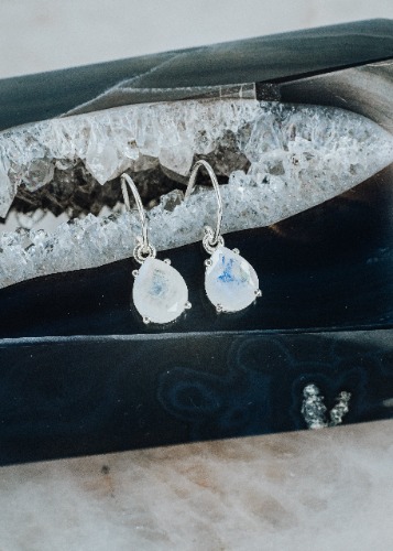 Teardrop moonstone hook silver earrings | Default Title
