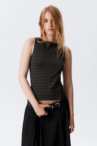 Annie Striped Sleeveless Boat-Neck Top
