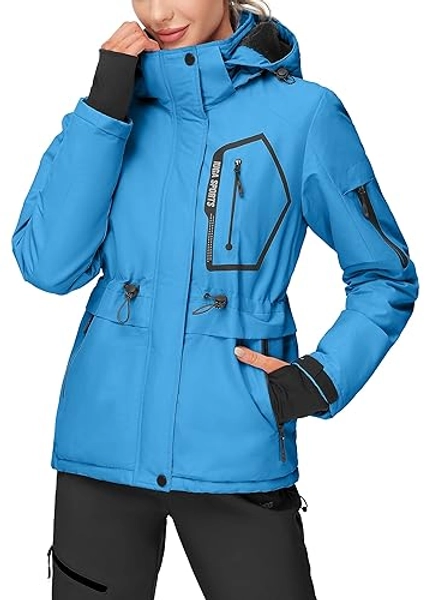 IUGA Waterproof Ski Jacket Women Warm Outdoor Winter Jackets Windproof Snowboard Winter Coats for Mountain Hiking - Small - Blue