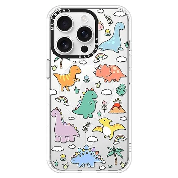 MOSNOVO Case for iPhone 16 Pro, [Compatible with Magsafe] [Buffertech 6.6ft Military-Grade Drop Protection] [Anti Peel Off Tech] Clear Phone Case Design - Dinosaur Land - iPhone 16 Pro - Dinosaur Land
