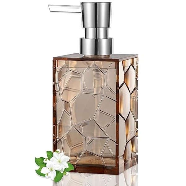 Hand Soap Dispenser, Clear Acrylic Plastic Liquid Pump Bottles Refillable Lotion Dispenser for Bathroom Decor Kitchen College Dorm, Light Brown