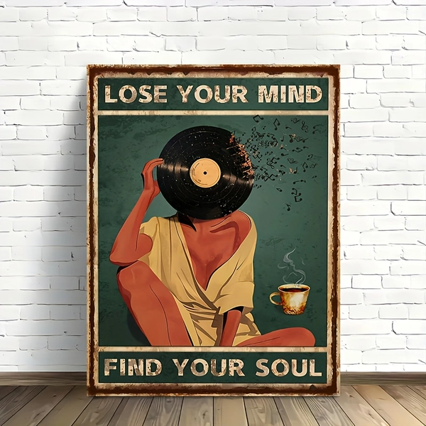 Vintage Vinyl Record Wall Art - 1pc Inspirational Quote Canvas Painting "Lose Your Mind Find Your Soul" - Wooden Framed Music Themed Poster for Home Decor, Ideal Gift for Him and Her, Perfect for Room Decor