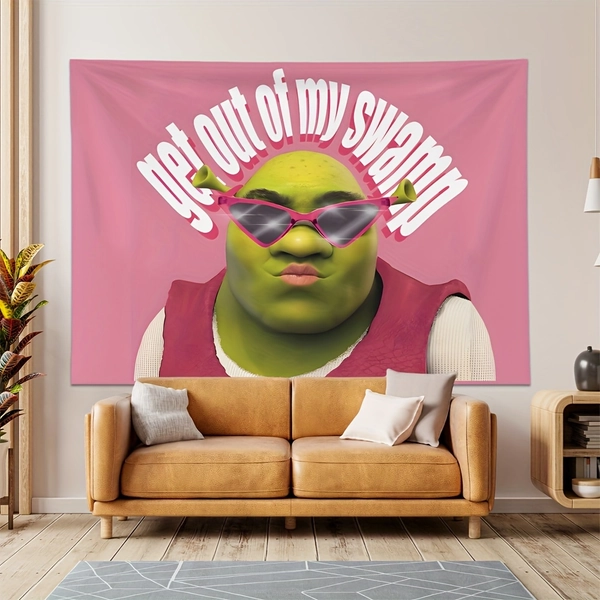 Vibrant Digital Print Tapestry - Pink Shrek-Inspired Wall Hanging for Bedroom & Living Room Decor, Fade-Resistant