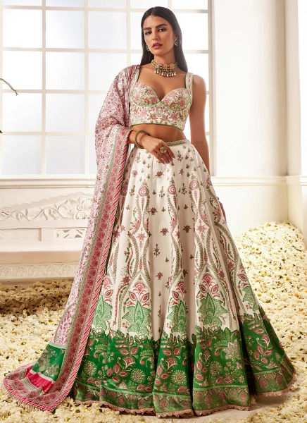 White Multicolor Floral Printed Lehenga | Default Title