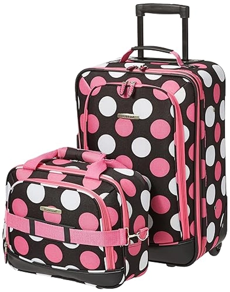 Rockland Fashion Softside Upright Luggage Set,Expandable, Multi/Pink Dot, 2-Piece (14/19) - 2-Piece Set (14/19) - Multi/Pink Dot