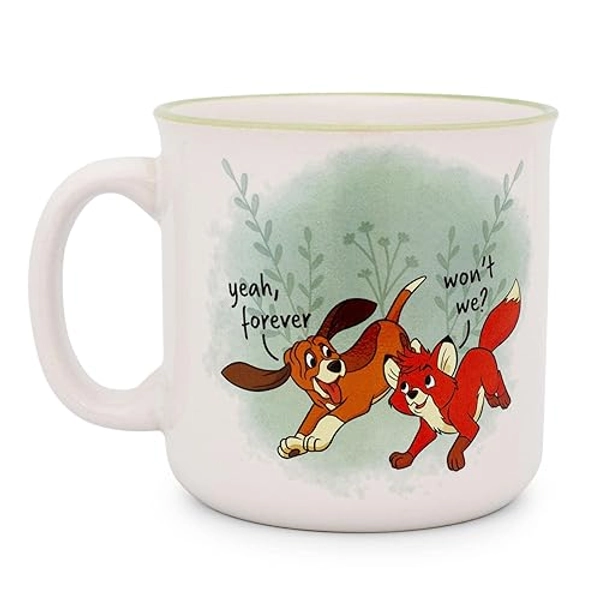 Disney Fox and the Hound "Friends Forever" Ceramic Camper Mug | BPA-Free Travel Coffee Cup For Espresso, Caffeine, Cocoa, | Home & Kitchen Essential | Cute Gifts and Collectibles | Holds 20 Ounces