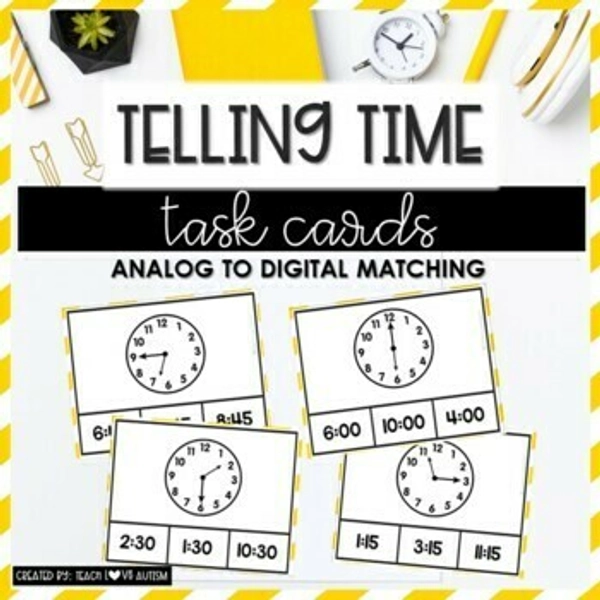 Telling Time Task Cards: Analog to Digital Matching Activity