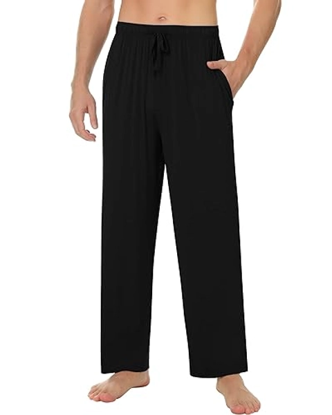 NACHILA Men's Pajama Pants-Viscose Made from Bamboo,Soft Lounge Pants Cool Sleep Pants Stretchy Sweatpants with Pockets - A-black - Large