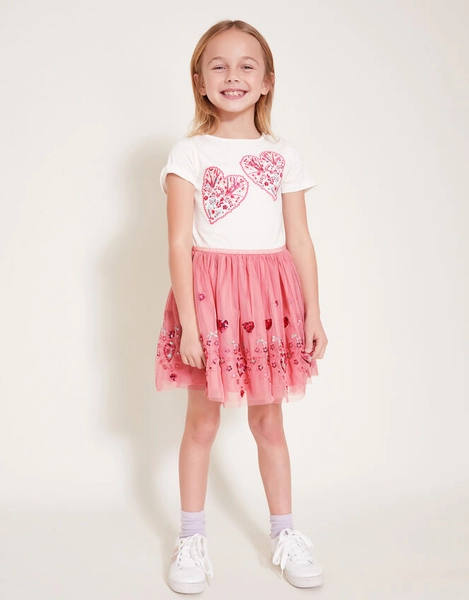 Heart Embroidered Disco Dress Pink
