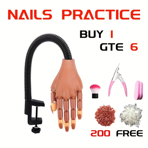 Artificial Hand Manicure Practice Tool - 2 Color Replacement Nail Pads, Nail Clippers, Nail Brushes, Nail Files
