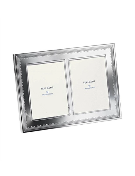 Wedgwood Vera Wang Wedgwood Grosgrain Silver Double Frame 5"x7" | David Jones