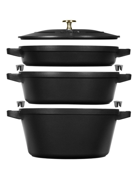 Stackables 3 Piece Cocotte Braiser Pan with Lid in White Truffle