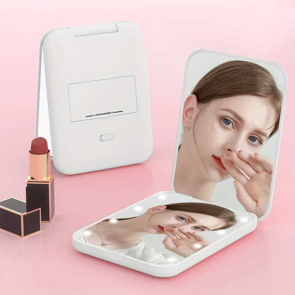 LED Compact Travel Makeup Mirror, 1X/3X Magnified Pocket Makeup Mirror, Double-Sided Compact Mirror With Lights, Portable, Wallet Mirror, Folding, Hand-held, Small Lighted Compact Mirror For Gift