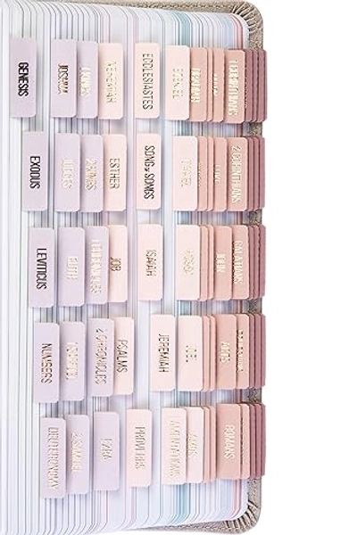 DiverseBee Laminated Bible Tabs (Rose Gold Embossed Lettering), Bible Journaling Supplies, Bible Book Tabs, Christian Gift, 73 Bible Tabs for Women and Men, Includes 4 Blank Tabs (Pearl) - Pearl