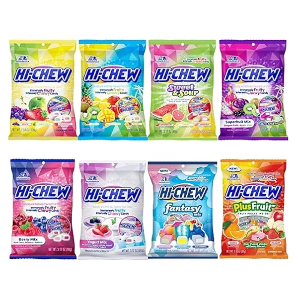HI-CHEW Variety Mix, Pack of 8 Bags - 22 Flavors Including Yogurt Mix - Unique Fun Soft & Chewy Taffy Candy - Immensely Juicy Fruit Flavors - Individually Wrapped for Sharing - Mixed-Fruit - 8 Bags