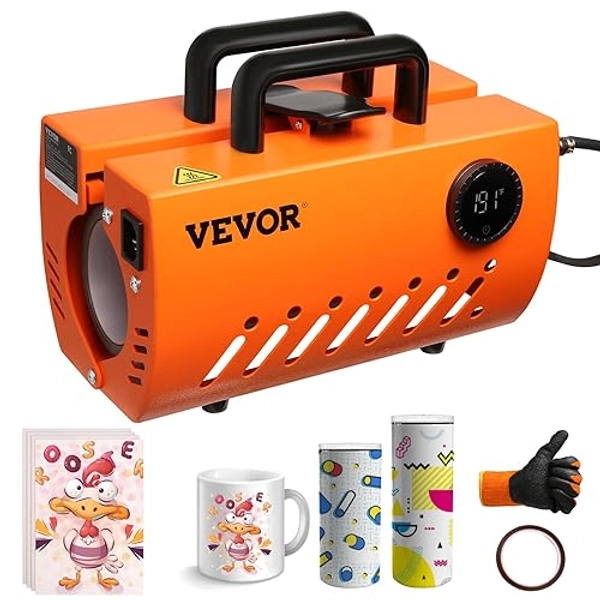 VEVOR Mug Heat Press, 30oz Tumbler Heat Press Machine, Sublimation Transfer 11-15oz 16-25oz 30oz Straight Skinny Tumblers, Cup Heat Press with Heat-Resist Gloves & Tape, DIY Ceramic Mugs Cups Glasses - Orange-30oz