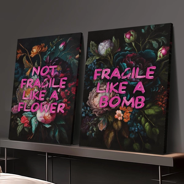2pcs Wood Frame Canvas Print Decorative Painting, botanical landscape decoration, Dark floral art, vintage minimalist painting, Indoor home wall decoration art