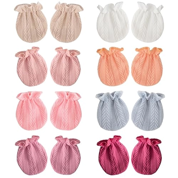 BQUBO Newborn Infant Toddler Mittens No Scratch Cotton Elastic Wrist Gloves Hypoallergenic for 0-6 Months Baby Boys Girls - 8 Pairs: Wheat Ears Pattern E