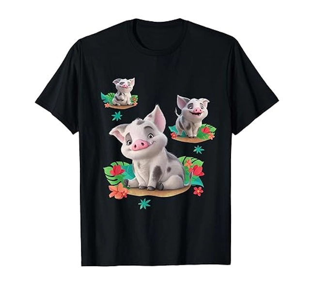 Disney Moana 2 Pua the Pig Cute Character Poses T-Shirt - Men - Burgundy - 3X-Large
