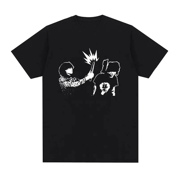 1pc Jake Webber Johnnie Guilbert Graphic Tee, Men'S Vintage Gothic Casual Cotton T-Shirt, Short Sleeve Knit Fabric, Round Neck, Regular Fit, 220gsm - All Seasons