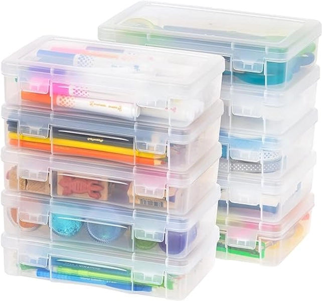 Iris Ohyama, Mallettes de Bureau en Plastique, 1,4 L, Lot de 10, Transparent, Empilable, Clip de fermeture, pour Papeterie, Documents, Stylos, Crayons, Petits Outils, sans BPA, Organisateur, MCC-220 - Rangement Crayon - x10