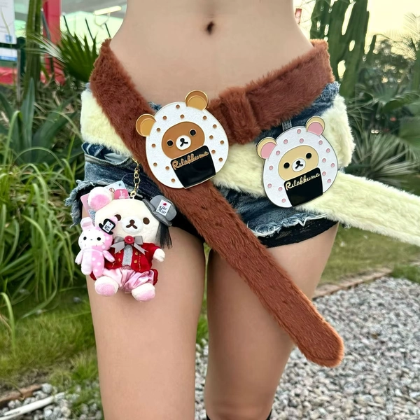 Cartoon Rilakkumas Plush Belt For Women Kawaii Korilakkuma Embroidery Letter Decorative Belt Creative Y2k Streetwear Accessories - AliExpress 200000297
