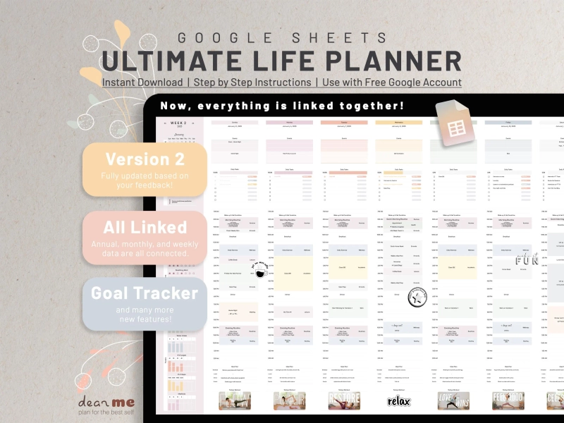 Google Sheets Life Planner, Daily Schedule Task Tracker, Digital Planner Spreadsheets