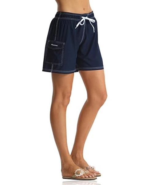 Rocorose Women's Board Shorts Quick Dry Drawstring Sports Summer Bottom Swim Shorts with Pocket - Large - #26150 Navy