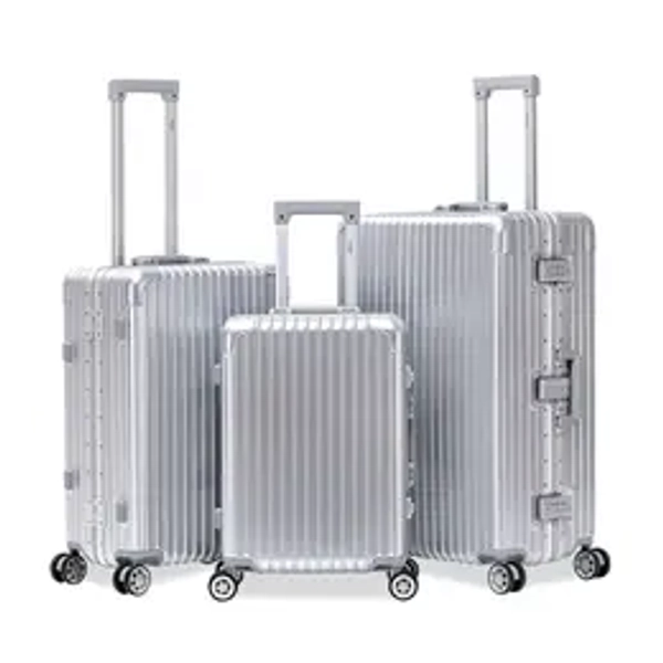 Flight Knight Hard Shell  Aluminium Frame, ABS Outer Check in Carry On Suitcases - Straight Vertical Lines - Silver
