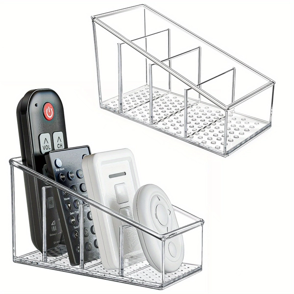 2pcs Clear Plastic Remote Control & Makeup Brush Holder - 4-Compartment Desk Organizer with Heightened Slots for Home, Office, and School, Remote Control Storage|Sleek Style|Clear Material