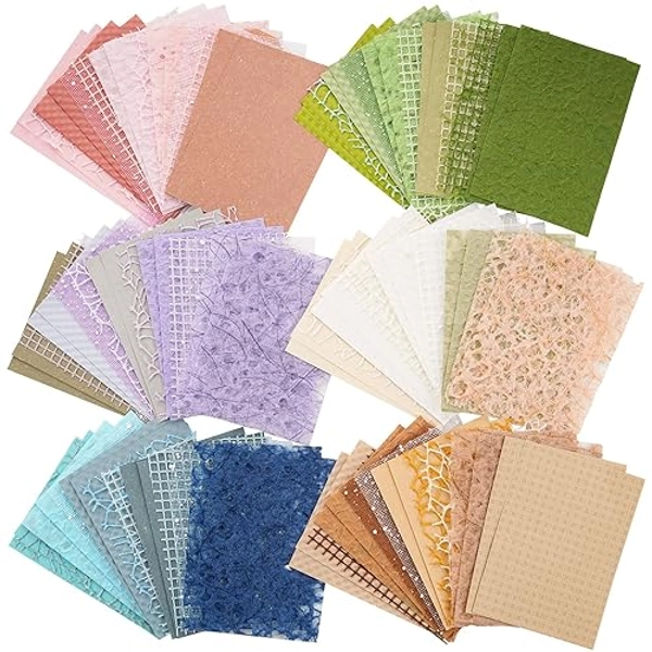 96 Sheets Textured Scrapbook Paper and Mesh Fabric Assorted Set - 6 Pack Mixed Special Paper for Scrapbooking Planner Bullet Junk Journal Supplies Mixed Media Collage Card Embellishments 3.9x5.5 Inch - ARTSMN008