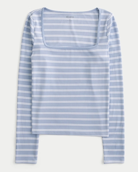 Ribbed Seamless Fabric Square-pinkNeck Top