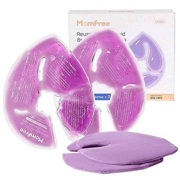 Large Breast Therapy Packs, Hot and Cold Breast Pads with 2 Soft Covers, Reusable Cooling Gel Packs are Breastfeeding Essentials, Relieve Clogged Ducts/Nipple Pain/Engorgement
