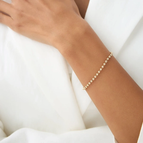Bead Bracelet 3MM 14k Gold, Bead Bracelet Stack, Layering Gold Chain Ball Bracelet, Bold Gold Bracelet, Chained Beaded Bracelet - Etsy