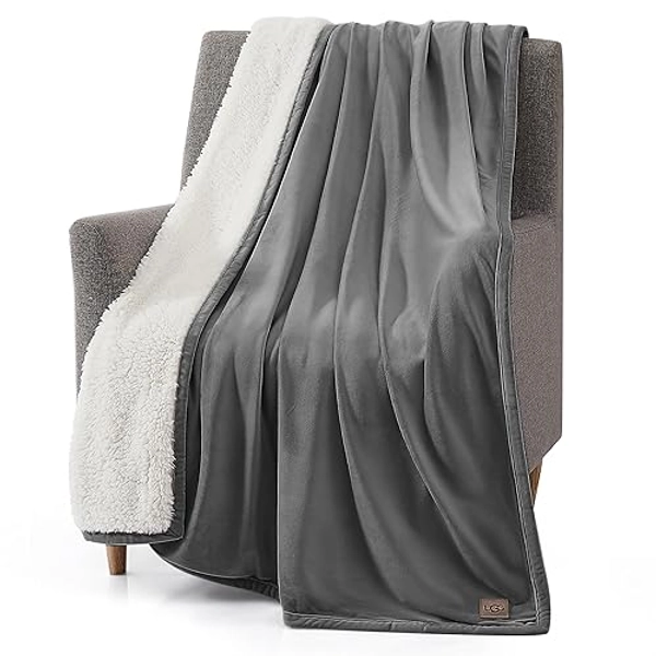 UGG 23858 Bliss Luxurious Oversized All Season Soft Plush Hypoallergenic Flannel Fleece Blanket Double Sided Machine Washable Decorative Accent Throw for Comfort and Warmth, 50 x 70-inch, Charcoal - Grey