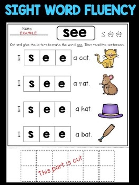 Cut and Paste Sight Word Worksheets for Kindergarten or Struggling Readers