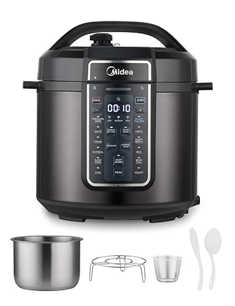 Midea 12-in-1 Electric Pressure Cooker, 6 Quarts, 12 Presets, Multi-Functional Programmable Slow Cooker, Rice Cooker, Steamer, Sauté Pan, Yogurt Maker, and More, Stainless Steel - Black - 6 Quarts
