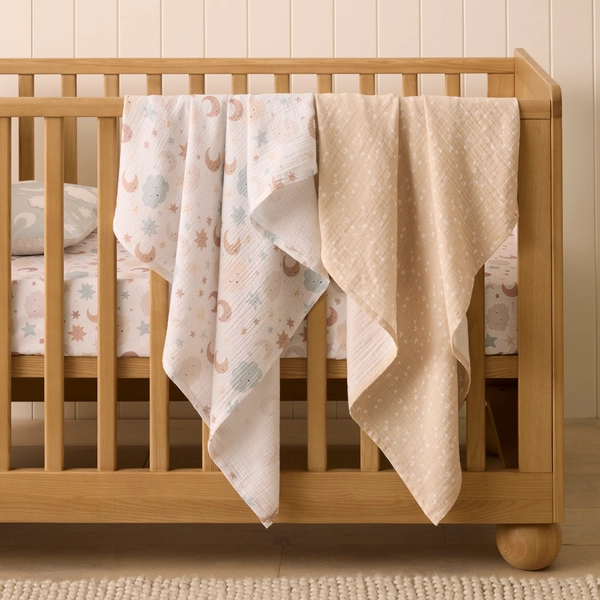 Cloud, Stars, Moon Multi Cotton Muslin Baby Swaddles 2pk