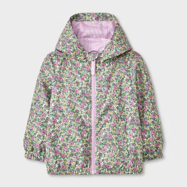 Toddler Girls' Floral Printed Full Zip Windbreaker Jacket - Cat & Jack™ Purple 3T